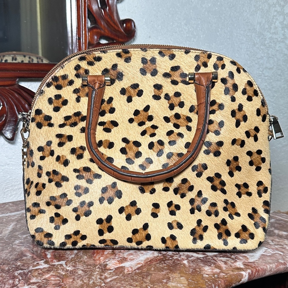 Source Unknown Leopard Print Satchel with Tan Acc… - image 3